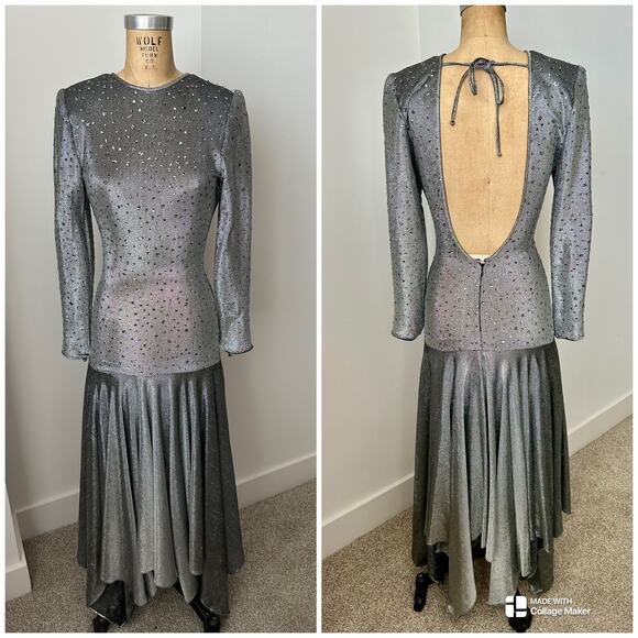 Lillie Rubin Vintage Silver Metallic Dress with Rhinestones size 4 - Picture 1 of 9